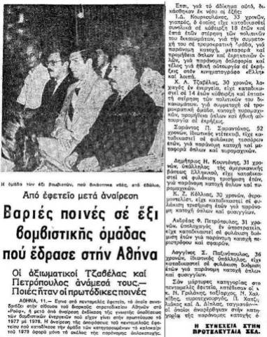 Μακεδονία, 12/06/1981, ο Λογγίνος Παξινόπουλος μαζί με άλλους γνωστούς ακροδεξιούς βομβιστές παρακρατικούς της εποχής· άλλη μια καταδίκη για βομβιστική δράση.