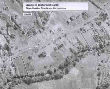 Date: July 13, 1995 Subject: Areas of Disturbed Earth, Nova Kasaba, Bosnia and Herzegovina Author: U.S. National Geospatial Intelligence Agency Source: International Criminal Tribunal for Yugoslavia (ICTY) This image taken on July 13, 1995 shows the 'before' image of the July 27, 1995 'after' image that shows areas of disturbed earth.