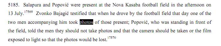 Από την ετυμηγορία εναντίον Κάρατζιτς, 24/03/2016, σελίδα 2144. Η περιγραφή του γεγονότος με την ΕΕΦ, την κάμερα, τον Μπάγιαγκιτς και τον Popovic.